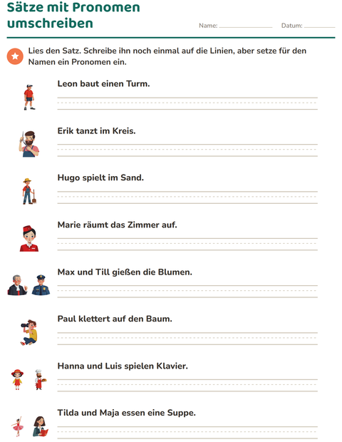 Vorschau: Personalpronomen-Arbeitsblatt für 2. Klasse