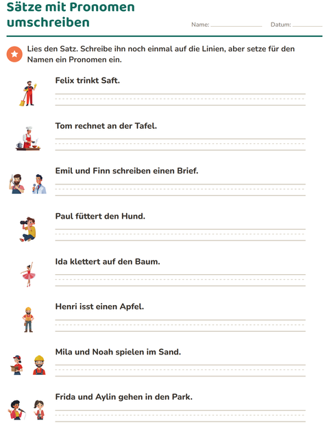 Vorschau: Personalpronomen-Arbeitsblatt für 2. Klasse