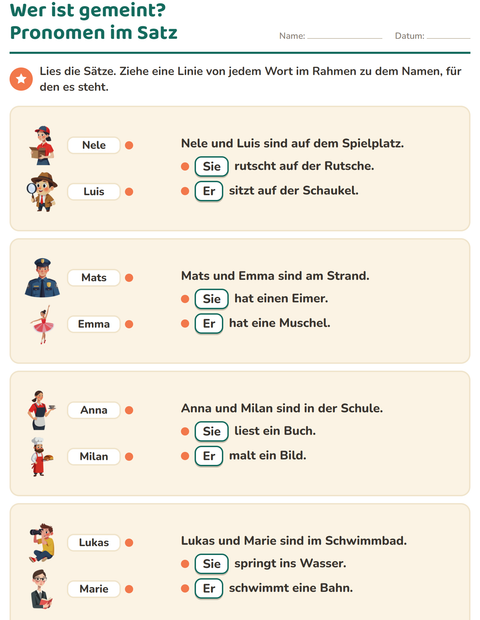 Vorschau: Personalpronomen-Arbeitsblatt für 2. Klasse