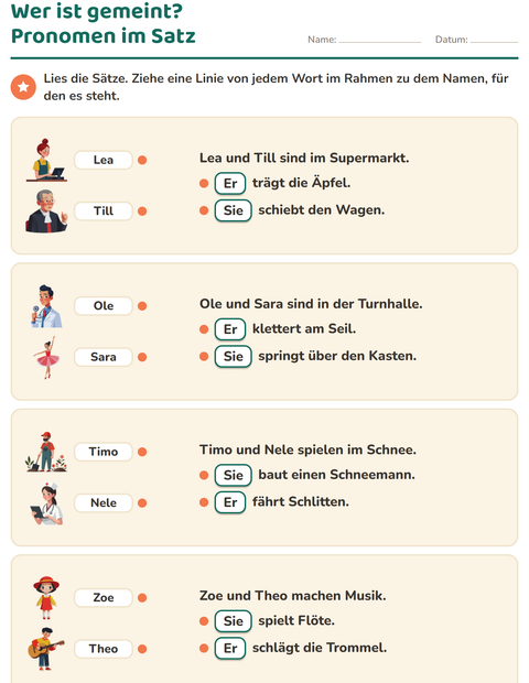 Vorschau: Personalpronomen-Arbeitsblatt für 2. Klasse