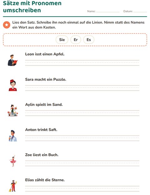 Vorschau: Personalpronomen-Arbeitsblatt für 2. Klasse
