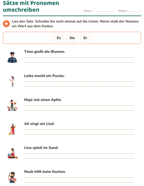 Vorschau: Personalpronomen-Arbeitsblatt für 2. Klasse