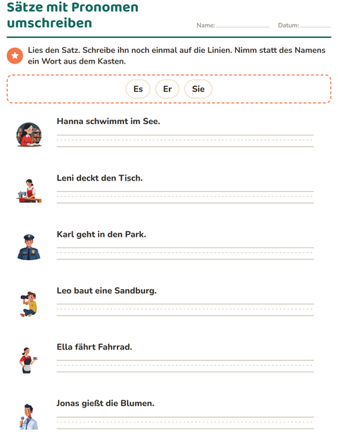 Vorschau: Personalpronomen-Arbeitsblatt für 2. Klasse