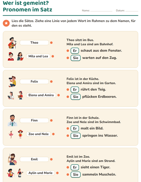Vorschau: Personalpronomen-Arbeitsblatt für 2. Klasse