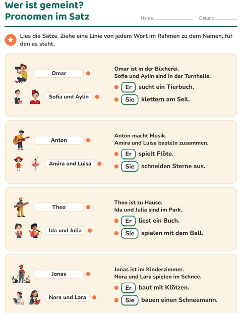 Vorschau: Personalpronomen-Arbeitsblatt für 2. Klasse