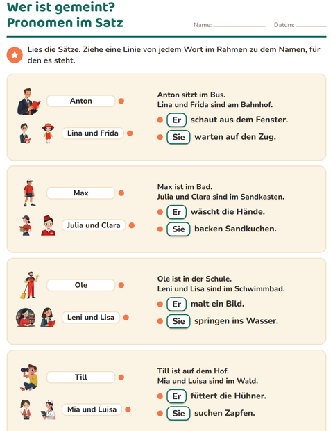 Vorschau: Personalpronomen-Arbeitsblatt für 2. Klasse