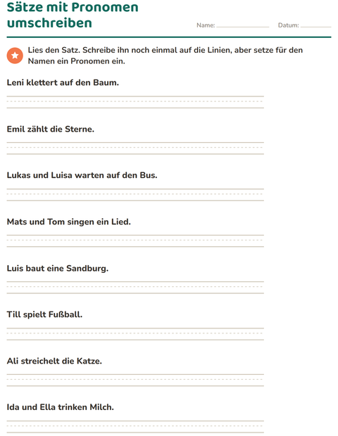 Vorschau: Personalpronomen-Arbeitsblatt für 2. Klasse