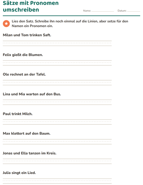 Vorschau: Personalpronomen-Arbeitsblatt für 2. Klasse