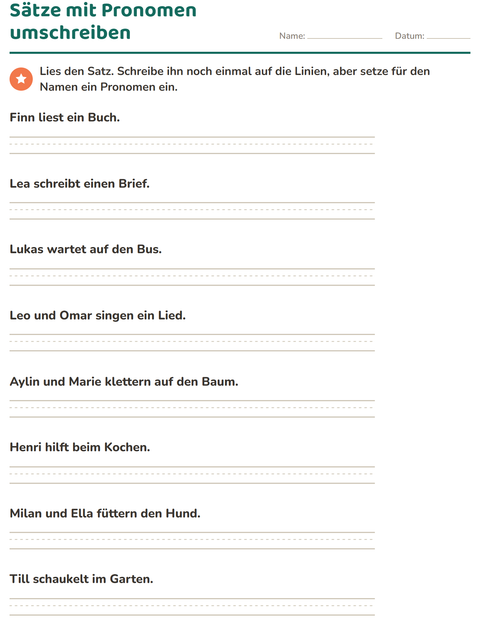 Vorschau: Personalpronomen-Arbeitsblatt für 2. Klasse