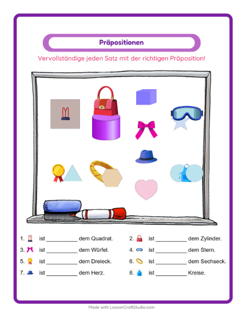 Präpositionen schreiben – Accessoires