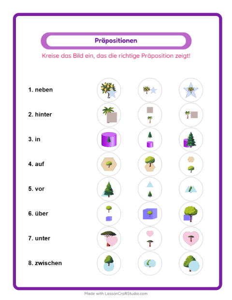 Präpositionen erkennen – Bäume