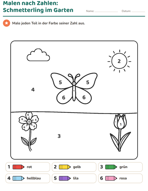 Vorschau: Rechnen und Ausmalen-Arbeitsblatt für Kindergarten