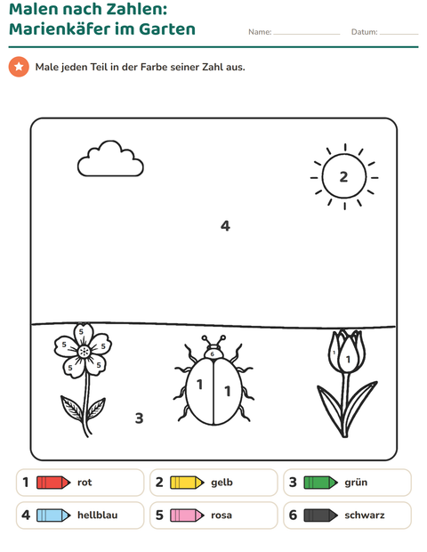 Vorschau: Rechnen und Ausmalen-Arbeitsblatt für Kindergarten