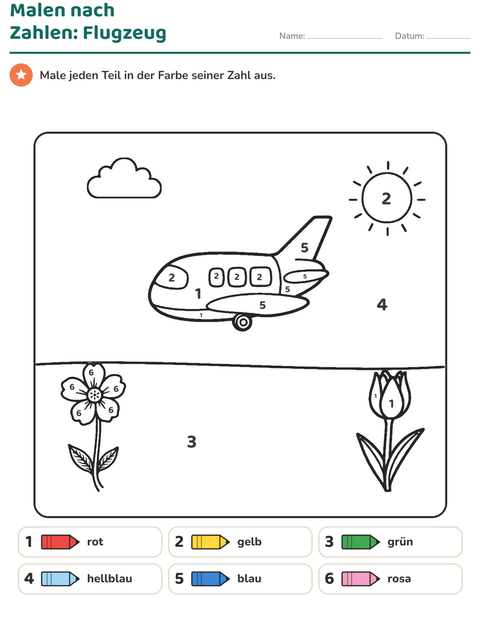 Vorschau: Rechnen und Ausmalen-Arbeitsblatt für Kindergarten