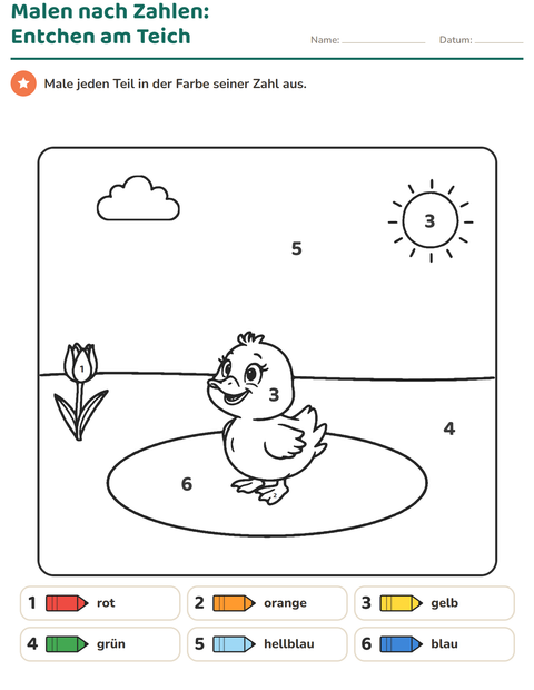 Vorschau: Rechnen und Ausmalen-Arbeitsblatt für Kindergarten