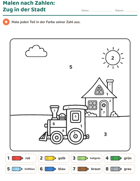 Vorschau: Rechnen und Ausmalen-Arbeitsblatt für Kindergarten