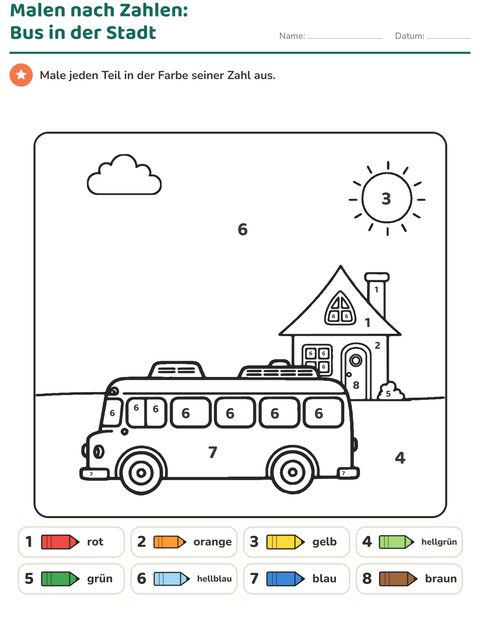 Vorschau: Rechnen und Ausmalen-Arbeitsblatt für Kindergarten