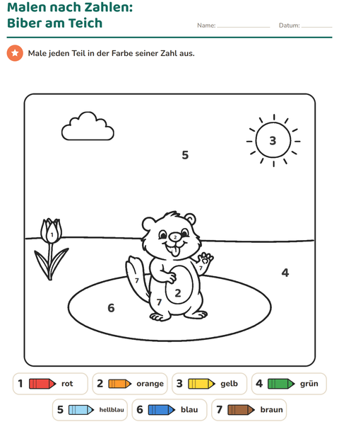Vorschau: Rechnen und Ausmalen-Arbeitsblatt für Kindergarten