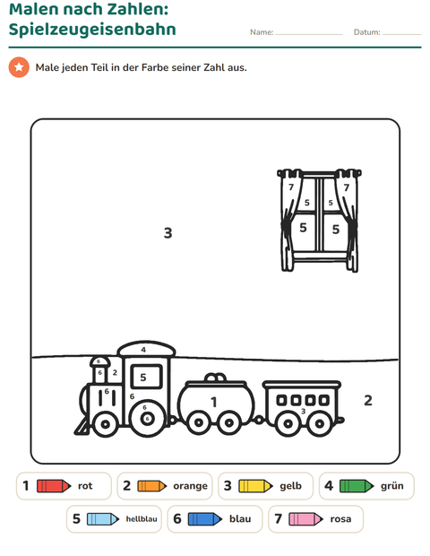 Vorschau: Rechnen und Ausmalen-Arbeitsblatt für Kindergarten