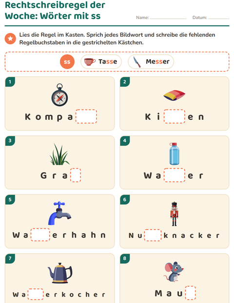 Vorschau: Rechtschreibregeln-Arbeitsblatt für 2. Klasse