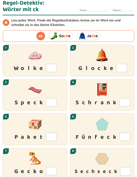 Vorschau: Rechtschreibregeln-Arbeitsblatt für 2. Klasse