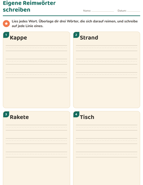 Vorschau: Reimwörter-Arbeitsblatt für 1. Klasse