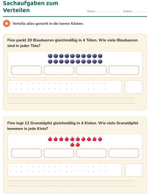 Sachaufgaben zum Verteilen – gerecht in gleich große Gruppen