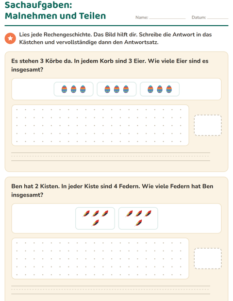 Vorschau: Sachaufgaben-Arbeitsblatt mit Ostern für 3. Klasse