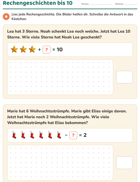 Vorschau: Sachaufgaben-Arbeitsblatt mit Weihnachten für 1. Klasse