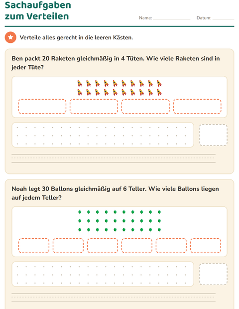 Vorschau: Sachaufgaben-Arbeitsblatt mit Spielzeug für 3. Klasse