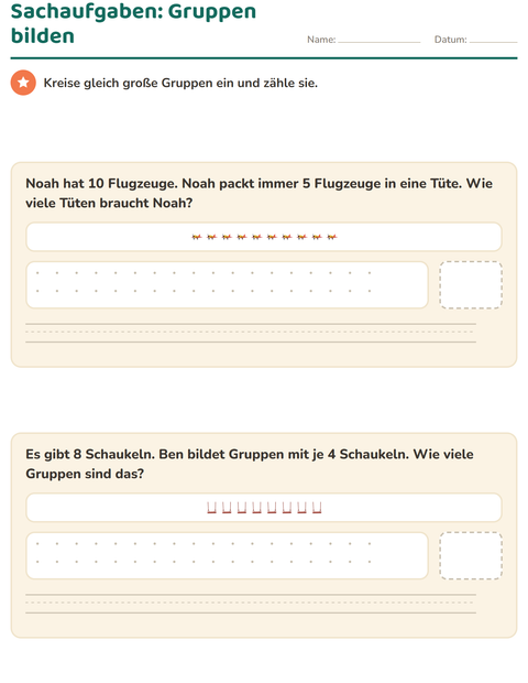 Vorschau: Sachaufgaben: Gruppen bilden – gleich große Gruppen einkreisen