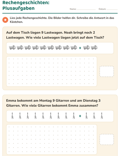 Vorschau: Sachaufgaben-Arbeitsblatt mit Spielzeug SW 2 für 1. Klasse