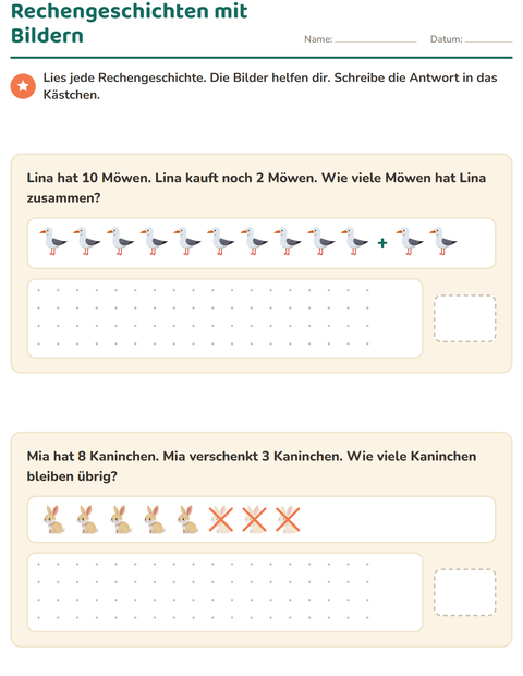Vorschau: Rechengeschichten mit Tieren – Sachaufgaben zum Anfassen