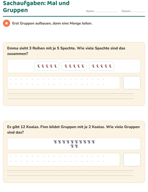 Sachaufgaben: erst malnehmen, dann Gruppen bilden