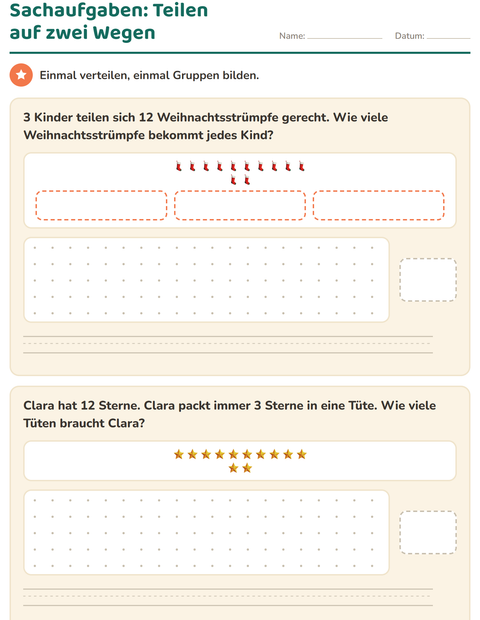 Vorschau: Sachaufgaben-Arbeitsblatt mit Weihnachten für 3. Klasse