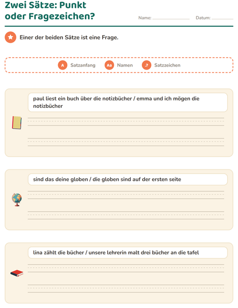 Vorschau: Satzanfang und Satzzeichen-Arbeitsblatt mit Klassenzimmer für 2. Klasse
