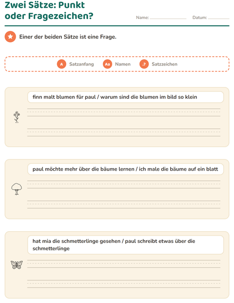 Vorschau: Satzanfang und Satzzeichen-Arbeitsblatt mit Natur SW für 2. Klasse