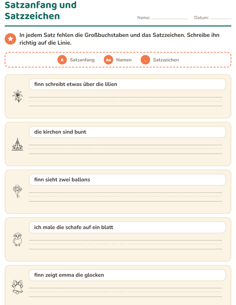 Vorschau: Satzanfang und Satzzeichen-Arbeitsblatt mit Ostern SW 2 für 2. Klasse