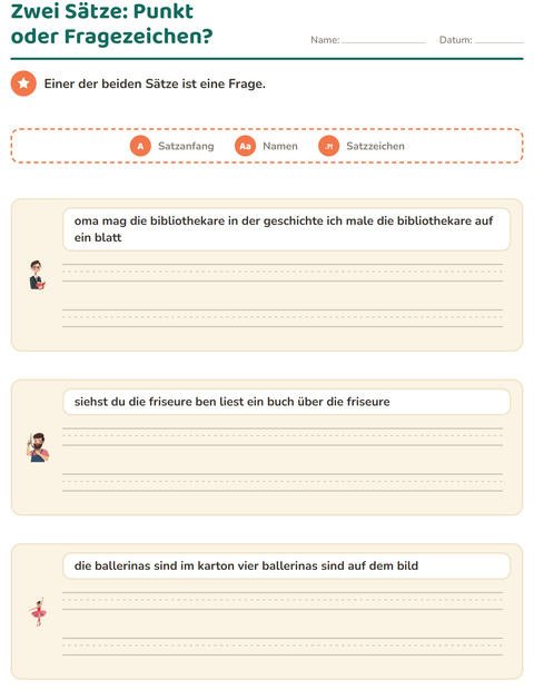Vorschau: Satzanfang und Satzzeichen-Arbeitsblatt mit Berufe für 2. Klasse