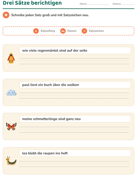 Vorschau: Satzanfang und Satzzeichen-Arbeitsblatt mit Frühling für 2. Klasse