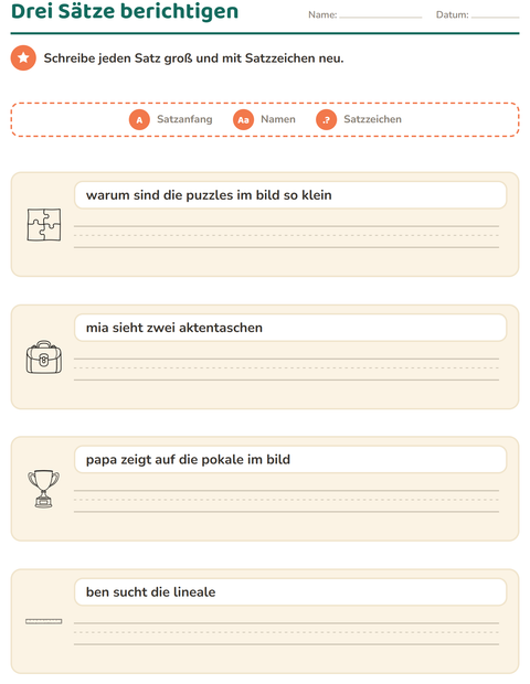 Vorschau: Satzanfang und Satzzeichen-Arbeitsblatt mit Klassenzimmer (S/W) für 2. Klasse