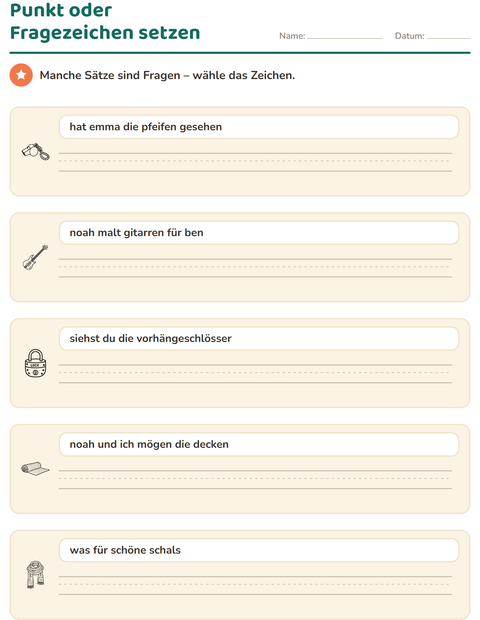 Vorschau: Satzanfang und Satzzeichen-Arbeitsblatt mit Objekte SW für 2. Klasse