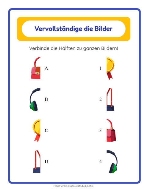 Vorschau: Schatten zuordnen-Arbeitsblatt mit Accessoires für Kindergarten