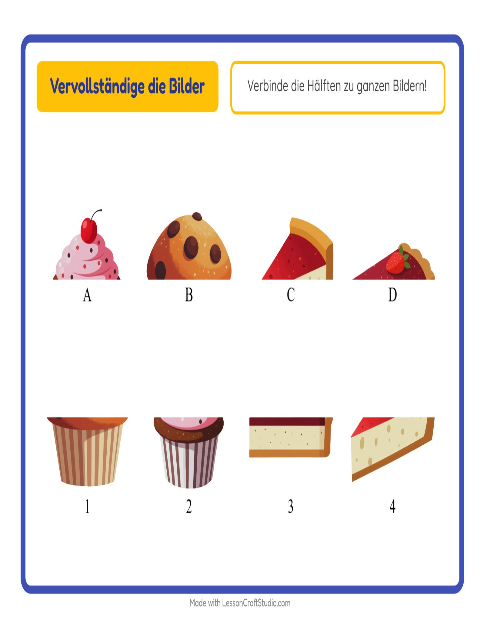 Vorschau: Schatten zuordnen-Arbeitsblatt mit Bäckerei für Kindergarten