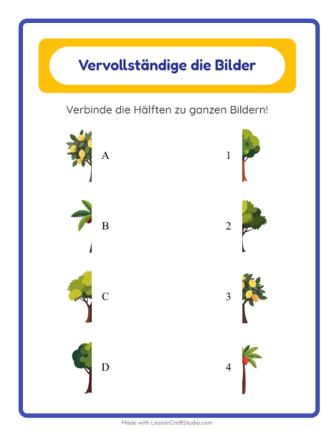 Vorschau: Schatten zuordnen-Arbeitsblatt mit Bäume für Kindergarten