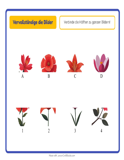 Vorschau: Schatten zuordnen-Arbeitsblatt mit Blumen für Kindergarten