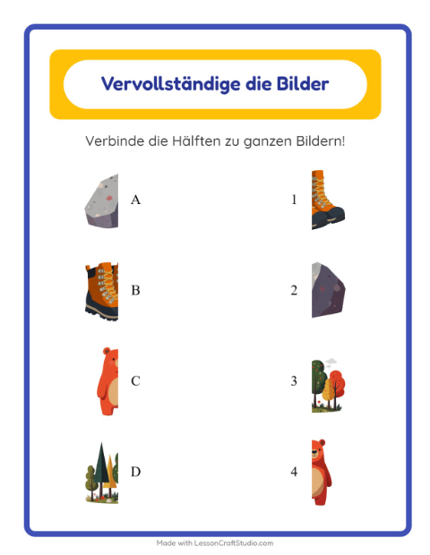 Vorschau: Schatten zuordnen-Arbeitsblatt mit Camping für Kindergarten
