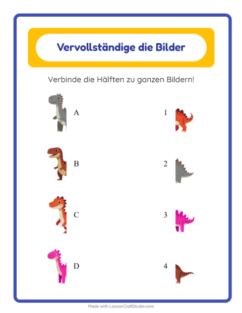 Vorschau: Schatten zuordnen-Arbeitsblatt mit Dinosaurier für Kindergarten