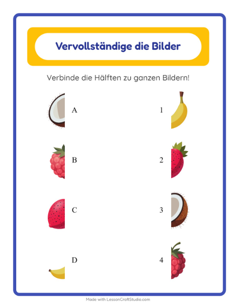 Vorschau: Schatten zuordnen-Arbeitsblatt mit Früchte für Kindergarten