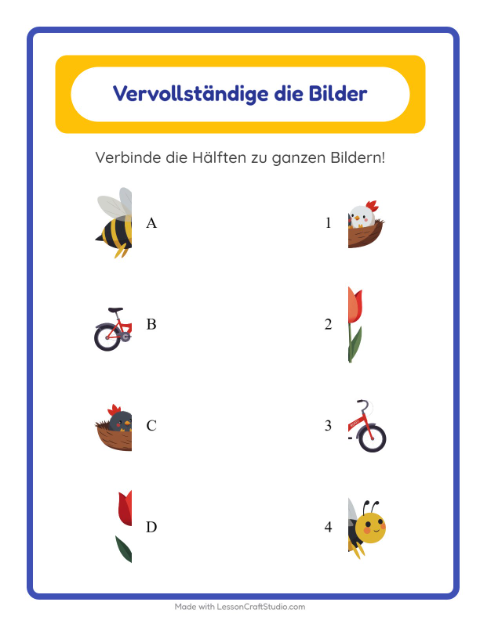 Vorschau: Schatten zuordnen-Arbeitsblatt mit Frühling für Kindergarten